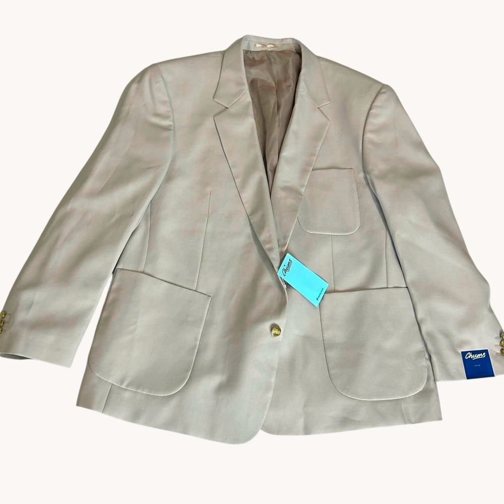 Chums Mens Blazer Sport Coat Beige Tan Gold Crest Buttons Size 52 MB 009 NWT
